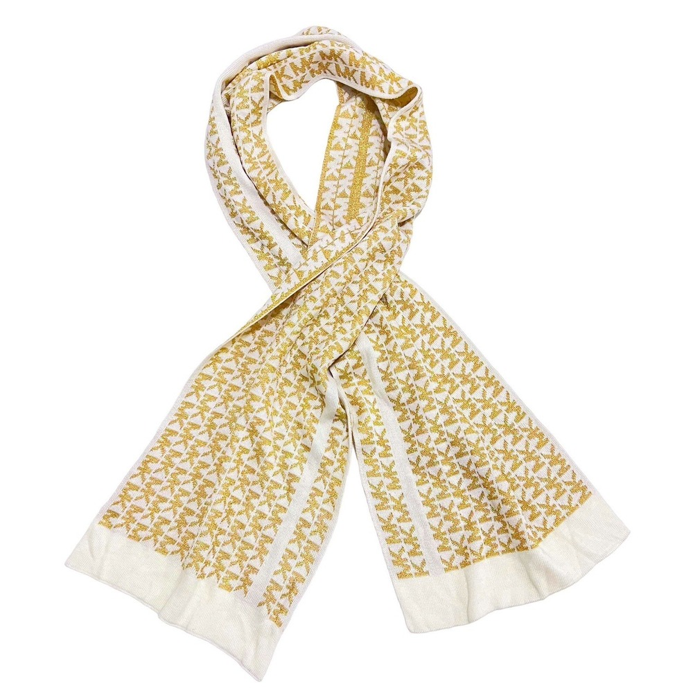 Michael Kors Scarf Gold Beige MK Monogram Logo‎ Women's Accessories